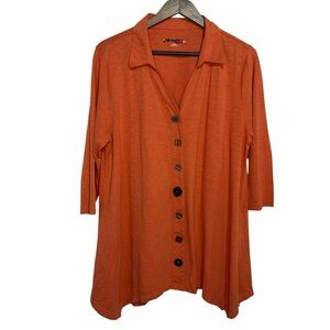 Soft Surroundings Danielle Button Top size XL Orange 3/4 Sleeve Cotton Tunic